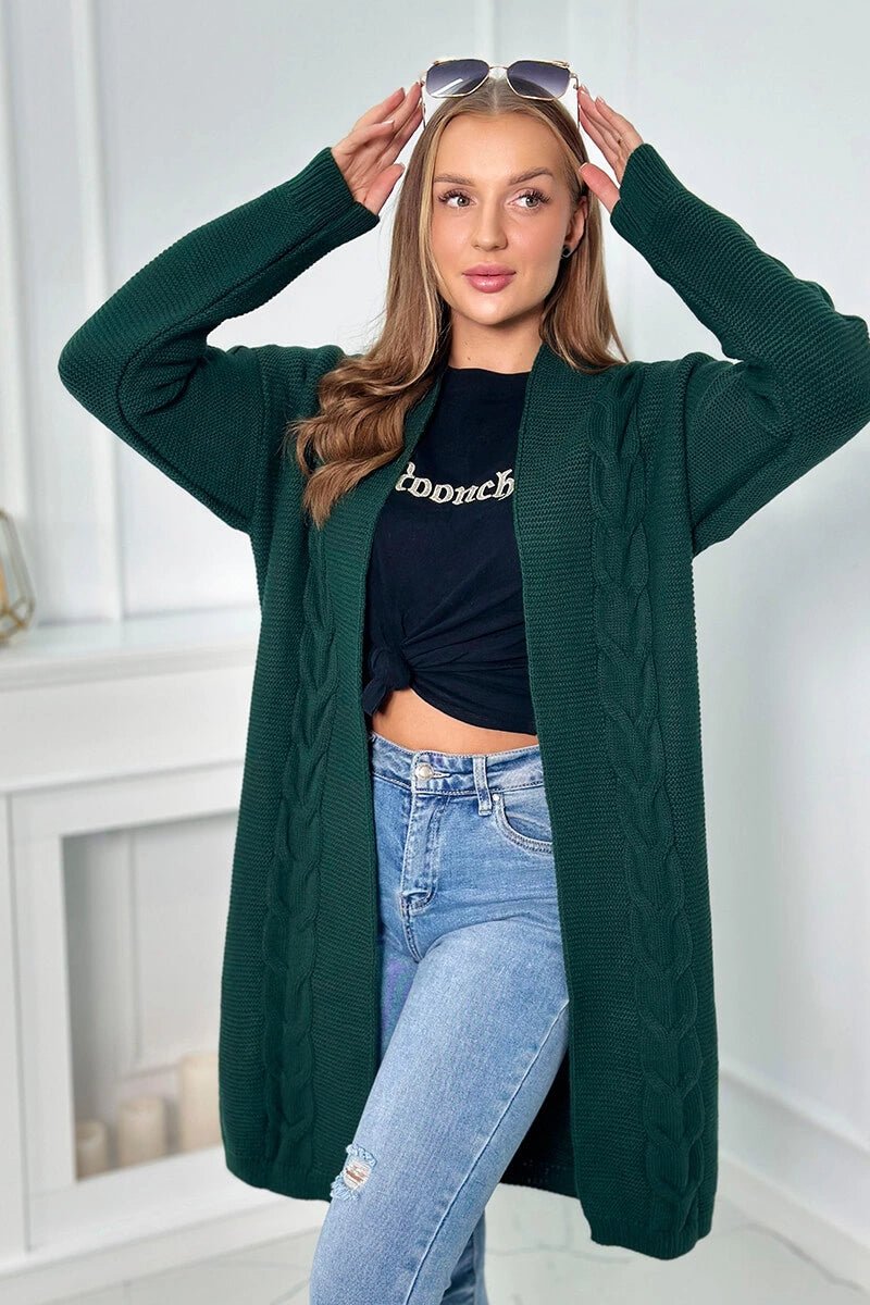 Sweater Cardigan with cable knit 2021 - 5 / – Green || Dark цвет / color | Lexline Fashion