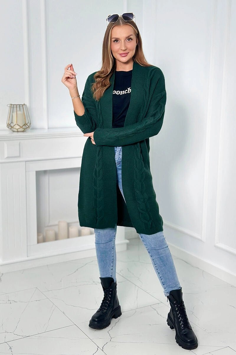 Sweater Cardigan with cable knit 2021 - 5 / – Green || Dark цвет / color | Lexline Fashion