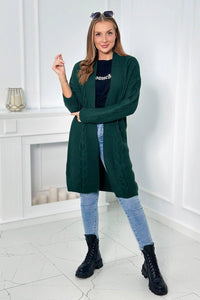 Sweater Cardigan with cable knit 2021 - 5 / – Green || Dark цвет / color | Lexline Fashion