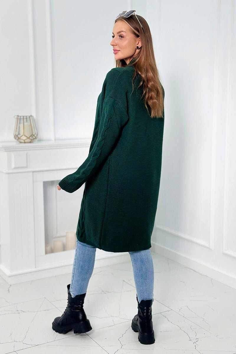 Sweater Cardigan with cable knit 2021 - 5 / – Green || Dark цвет / color | Lexline Fashion