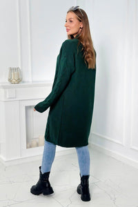 Sweater Cardigan with cable knit 2021 - 5 / – Green || Dark цвет / color | Lexline Fashion