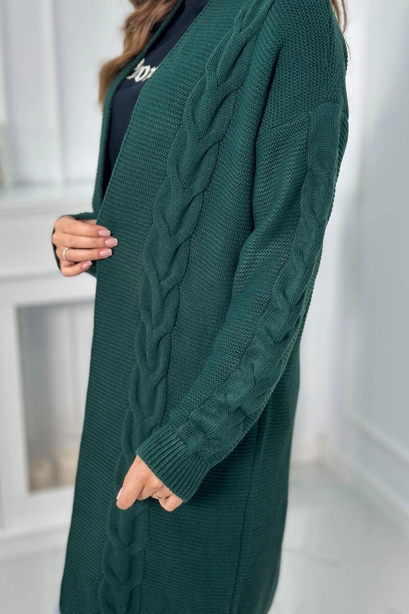 Sweater Cardigan with cable knit 2021 - 5 / – Green || Dark цвет / color | Lexline Fashion