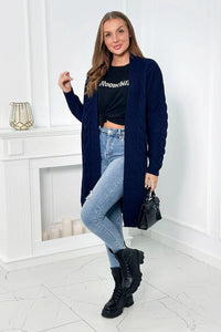 Sweater Cardigan with cable knit 2021 - 5 / – Navy blue цвет / color | Lexline Fashion