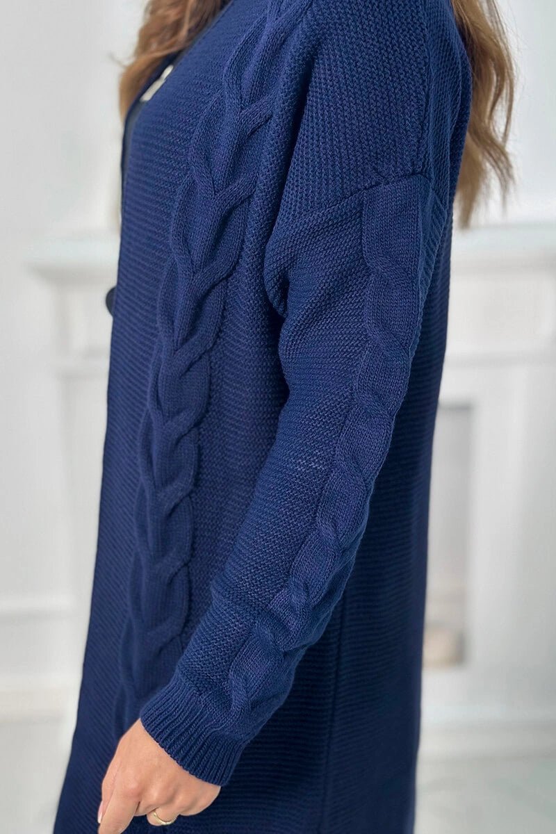 Sweater Cardigan with cable knit 2021 - 5 / – Navy blue цвет / color | Lexline Fashion