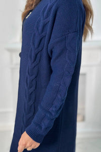 Sweater Cardigan with cable knit 2021 - 5 / – Navy blue цвет / color | Lexline Fashion