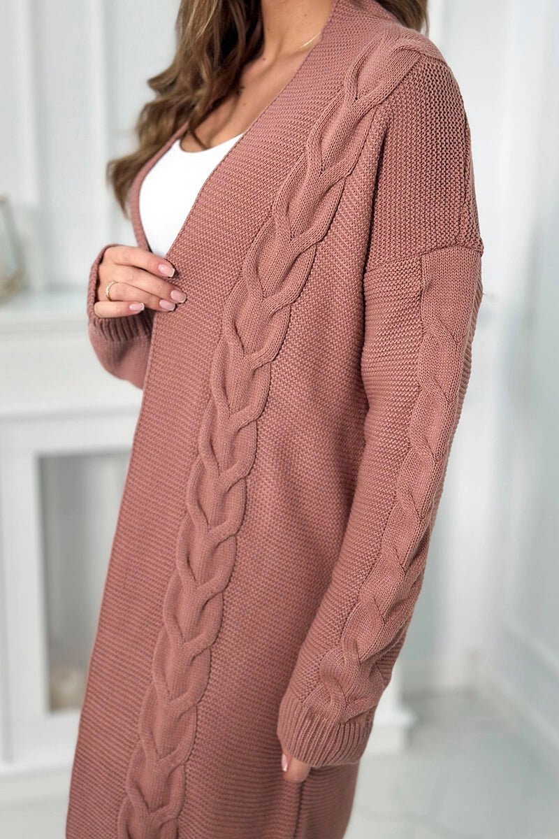Sweater Cardigan with cable knit 2021 - 5 / – Pink || Dark цвет / color | Lexline Fashion