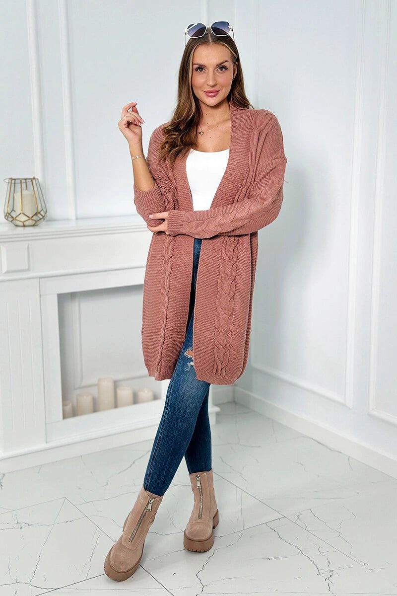 Sweater Cardigan with cable knit 2021 - 5 / – Pink || Dark цвет / color | Lexline Fashion