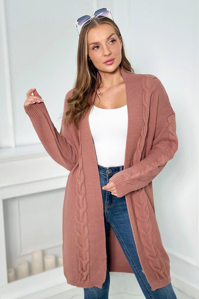 Sweater Cardigan with cable knit 2021 - 5 / – Pink || Dark цвет / color | Lexline Fashion