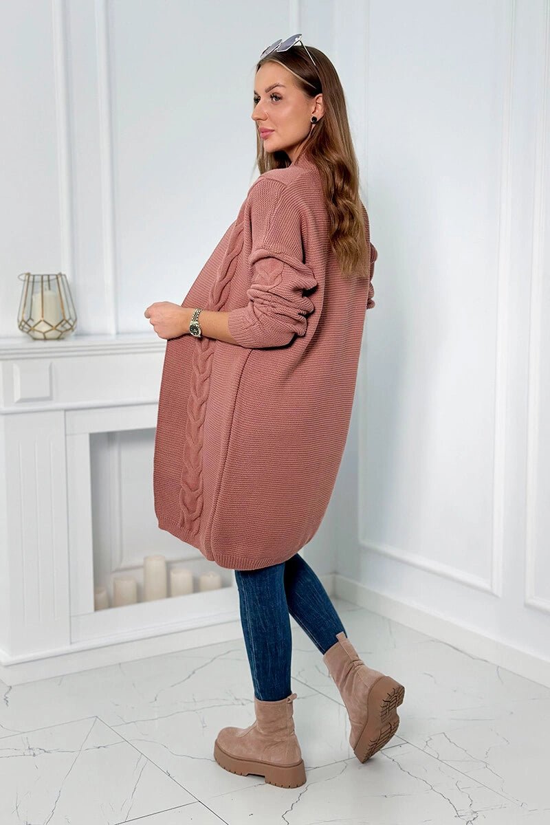 Sweater Cardigan with cable knit 2021 - 5 / – Pink || Dark цвет / color | Lexline Fashion