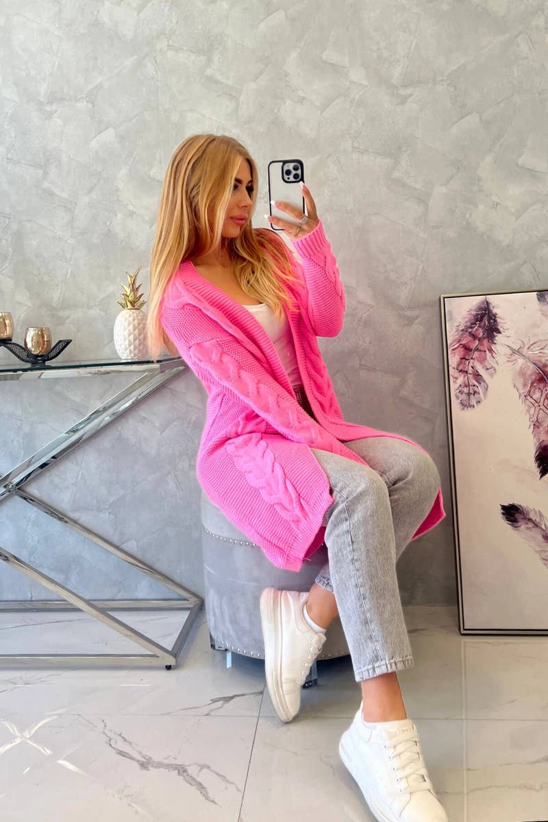 Sweater Cardigan with cable knit 2021 - 5 / – Pink || Light цвет / color | Lexline Fashion