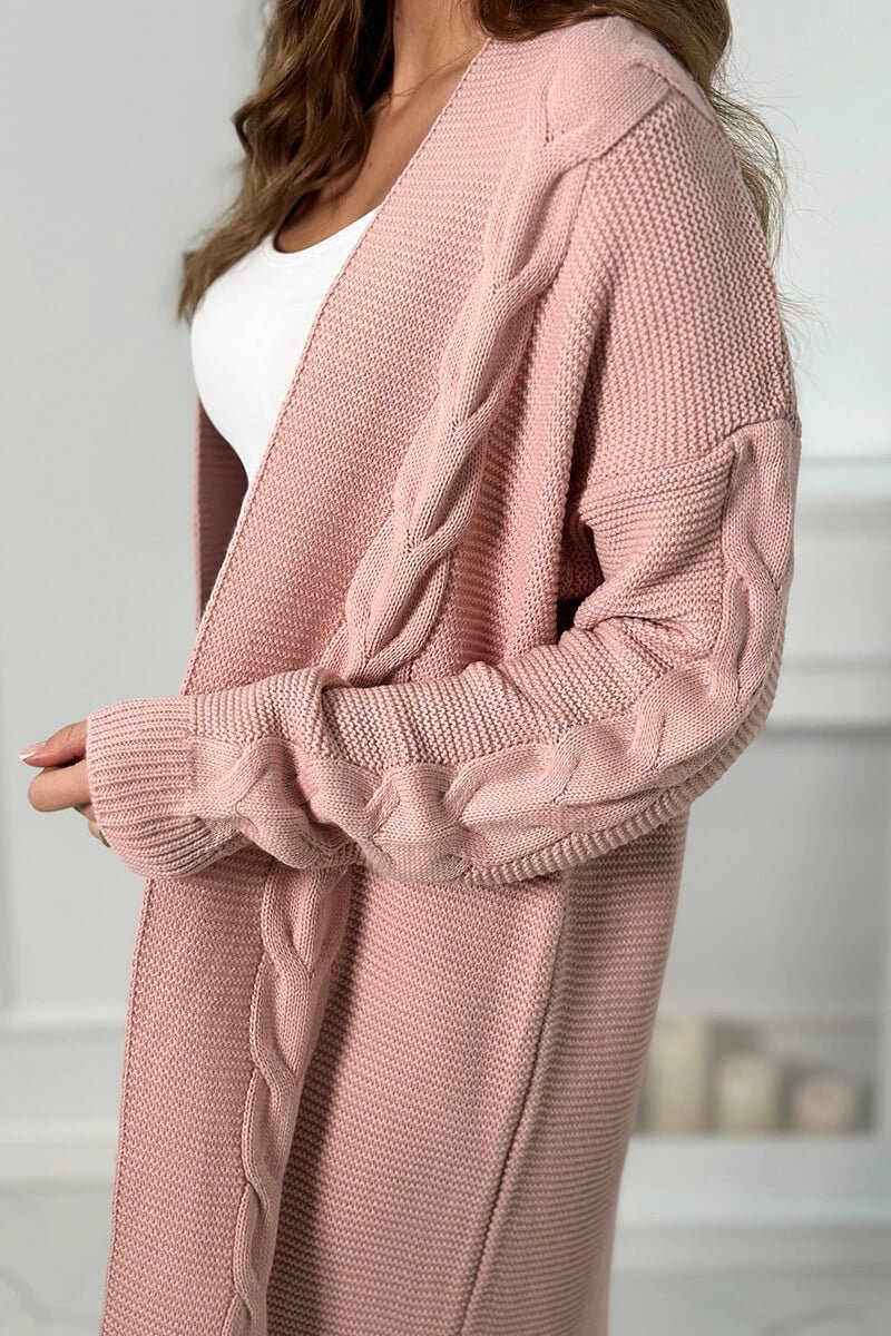 Sweater Cardigan with cable knit 2021 - 5 / – Powder цвет / color | Lexline Fashion