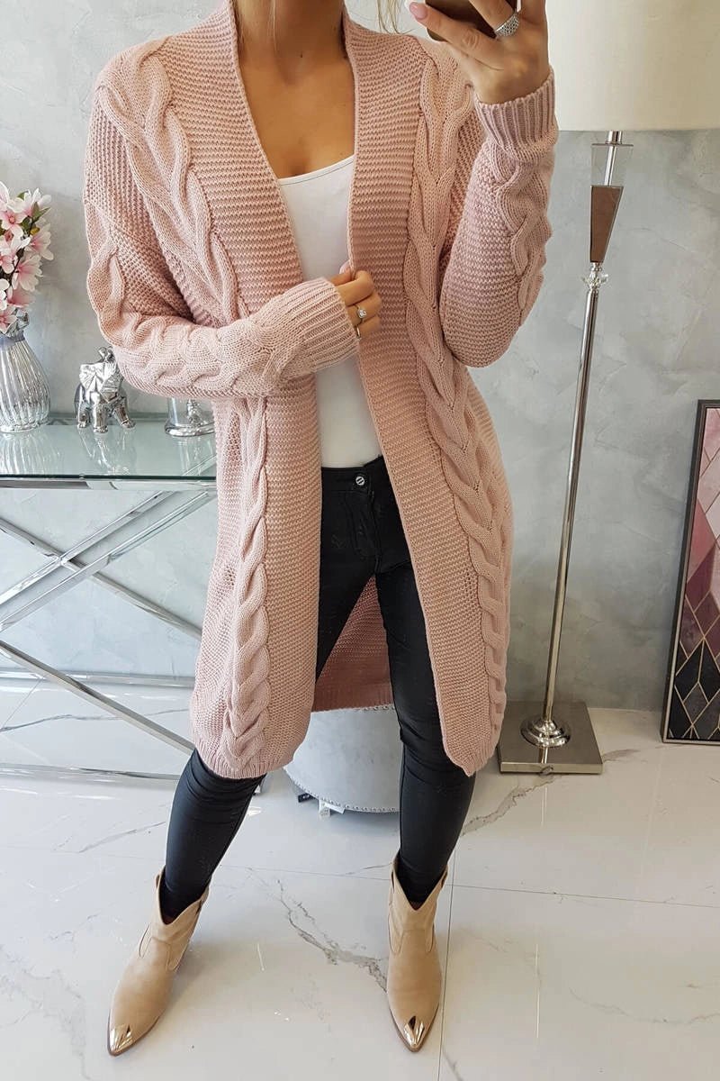 Sweater Cardigan with cable knit 2021 - 5 / – Powder цвет / color | Lexline Fashion