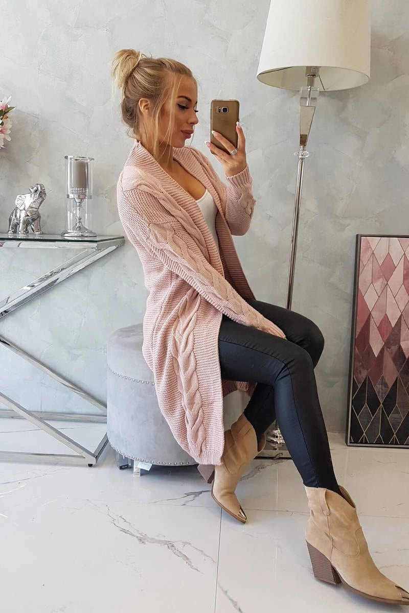 Sweater Cardigan with cable knit 2021 - 5 / – Powder цвет / color | Lexline Fashion