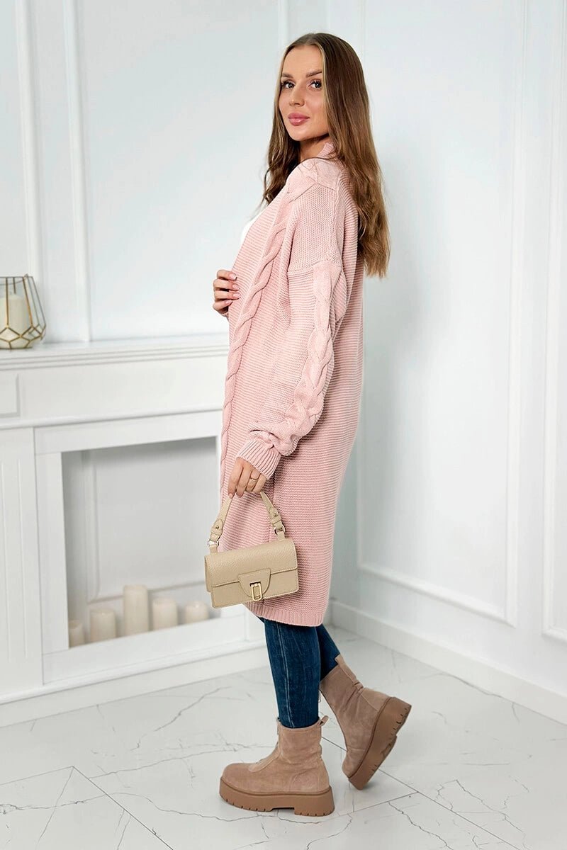 Sweater Cardigan with cable knit 2021 - 5 / – Powder цвет / color | Lexline Fashion