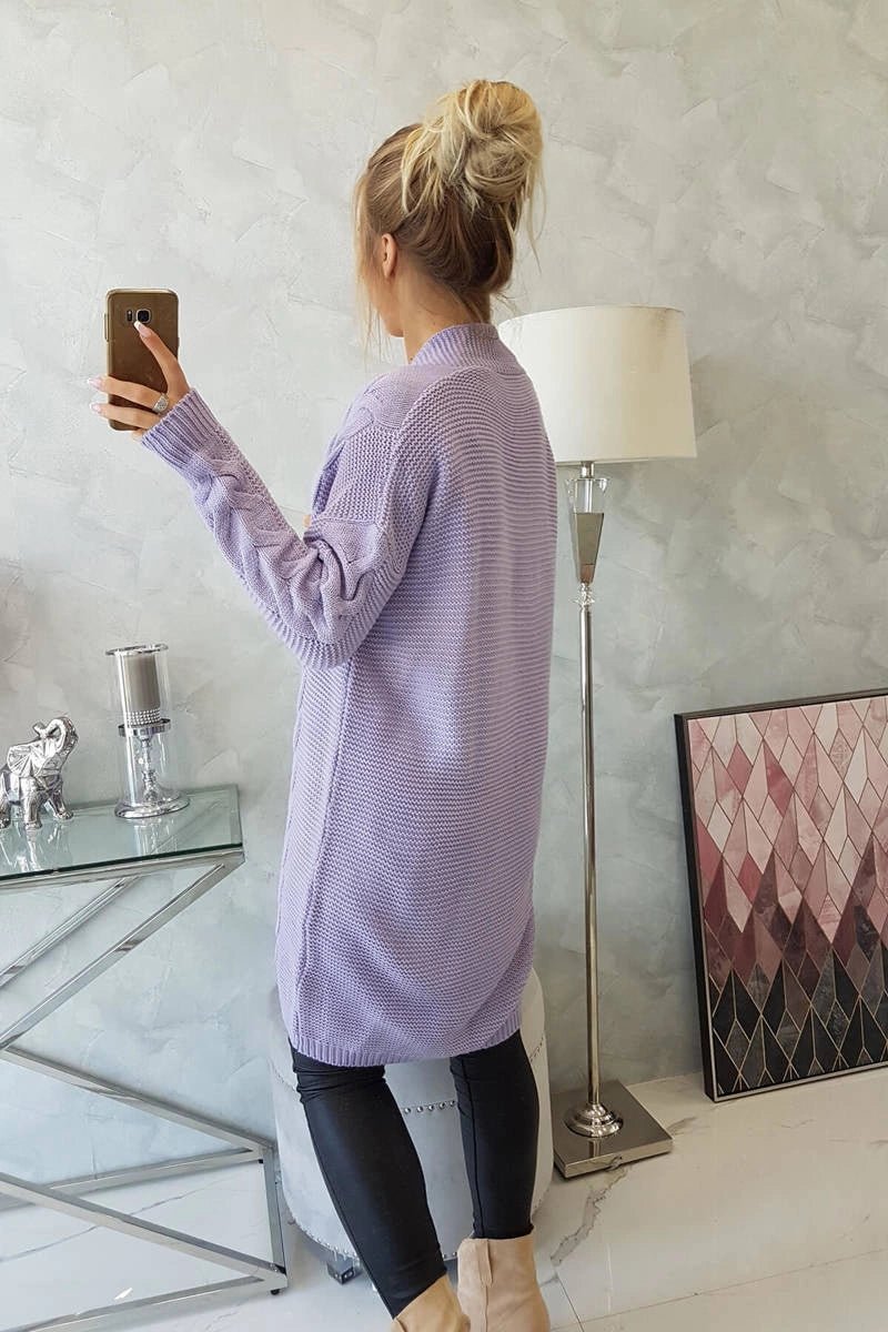 Sweater Cardigan with cable knit 2021 - 5 / – Purple цвет / color | Lexline Fashion
