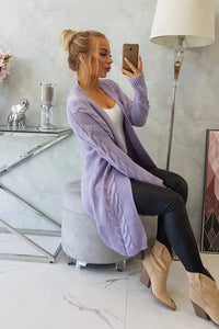 Sweater Cardigan with cable knit 2021 - 5 / – Purple цвет / color | Lexline Fashion