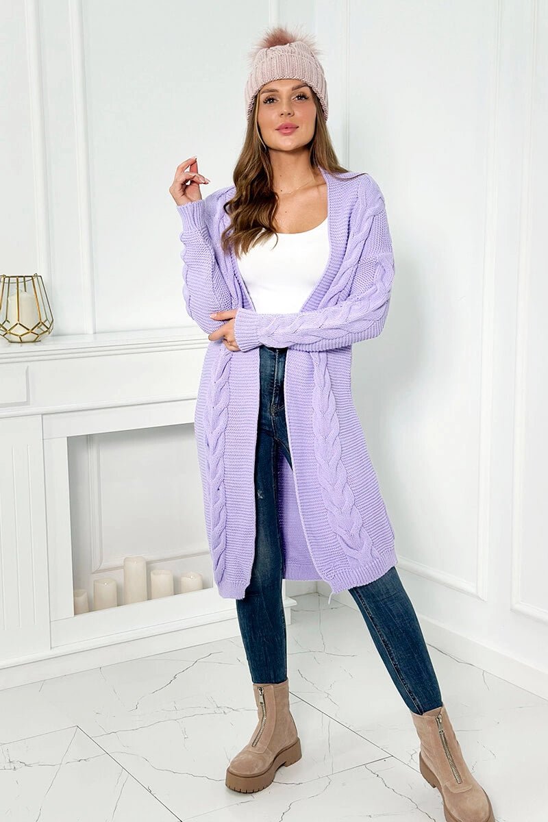 Sweater Cardigan with cable knit 2021 - 5 / – Purple цвет / color | Lexline Fashion