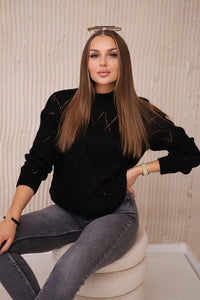 Sweater high neck with diamond pattern 2020 - 18 / – Black цвет / color | Lexline Fashion