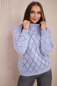 Sweater high neck with diamond pattern 2020 - 18 / – Blue цвет / color | Lexline Fashion