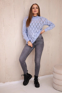 Sweater high neck with diamond pattern 2020 - 18 / – Blue цвет / color | Lexline Fashion