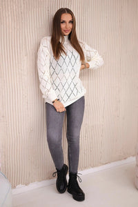 Sweater high neck with diamond pattern 2020 - 18 / – Ecru цвет / color | Lexline Fashion