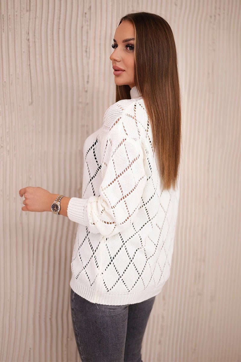 Sweater high neck with diamond pattern 2020 - 18 / – Ecru цвет / color | Lexline Fashion
