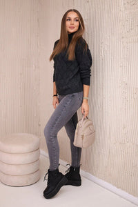 Sweater high neck with diamond pattern 2020 - 18 / – Graphite цвет / color | Lexline Fashion