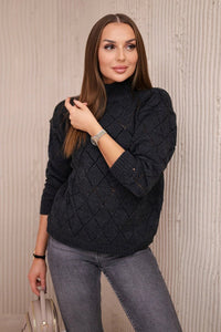 Sweater high neck with diamond pattern 2020 - 18 / – Graphite цвет / color | Lexline Fashion