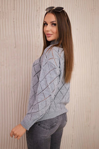 Sweater high neck with diamond pattern 2020 - 18 / – Gray цвет / color | Lexline Fashion