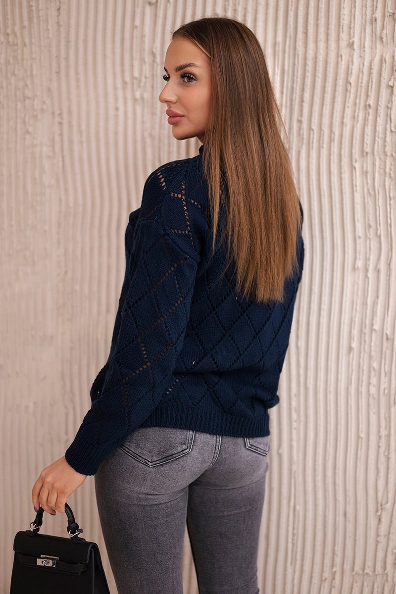 Sweater high neck with diamond pattern 2020 - 18 / – Navy blue цвет / color | Lexline Fashion