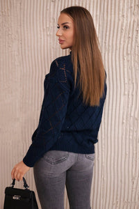 Sweater high neck with diamond pattern 2020 - 18 / – Navy blue цвет / color | Lexline Fashion