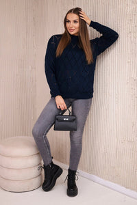 Sweater high neck with diamond pattern 2020 - 18 / – Navy blue цвет / color | Lexline Fashion