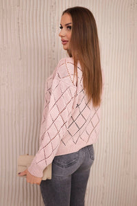 Sweater high neck with diamond pattern 2020 - 18 / – Powder цвет / color | Lexline Fashion