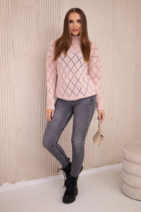 Sweater high neck with diamond pattern 2020 - 18 / – Powder цвет / color | Lexline Fashion