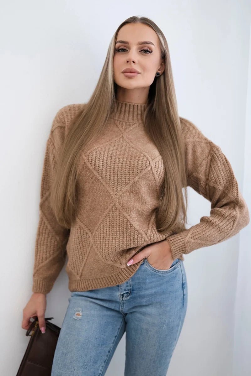 Sweater in diamonds pattern 24 - 12 / – Camel цвет / color | Lexline Fashion