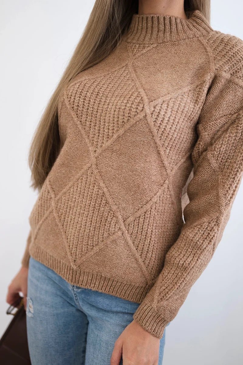 Sweater in diamonds pattern 24 - 12 / – Camel цвет / color | Lexline Fashion