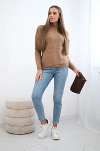 Sweater in diamonds pattern 24 - 12 / – Camel цвет / color | Lexline Fashion