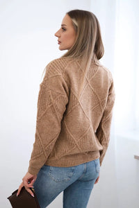 Sweater in diamonds pattern 24 - 12 / – Camel цвет / color | Lexline Fashion