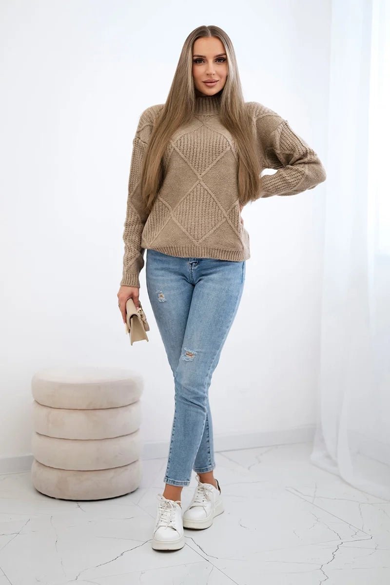 Sweater in diamonds pattern 24 - 12 / – Dark || beige цвет / color | Lexline Fashion