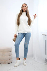 Sweater in diamonds pattern 24 - 12 / – Ecru цвет / color | Lexline Fashion