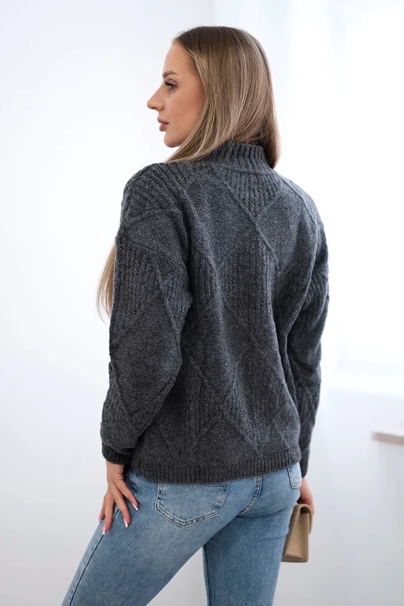 Sweater in diamonds pattern 24 - 12 / – Graphite цвет / color | Lexline Fashion
