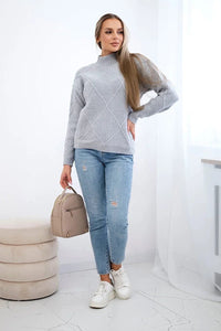 Sweater in diamonds pattern 24 - 12 / – Gray цвет / color | Lexline Fashion