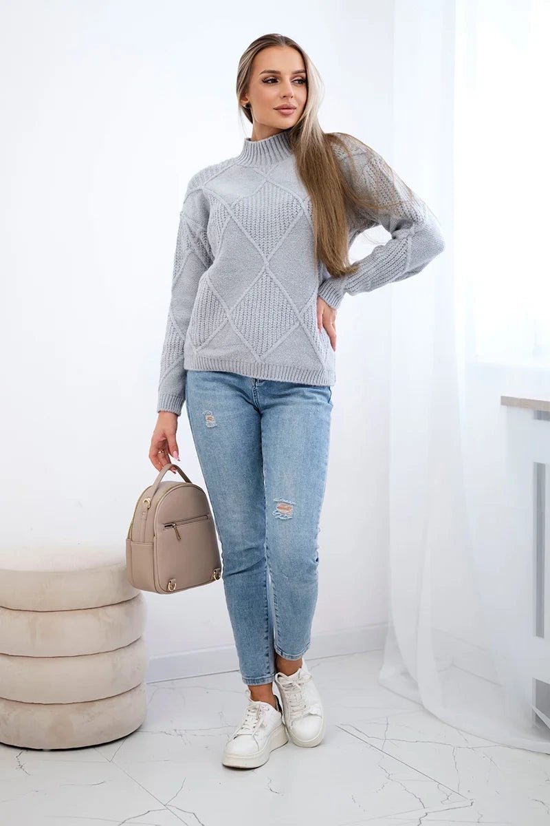 Sweater in diamonds pattern 24 - 12 / – Gray цвет / color | Lexline Fashion