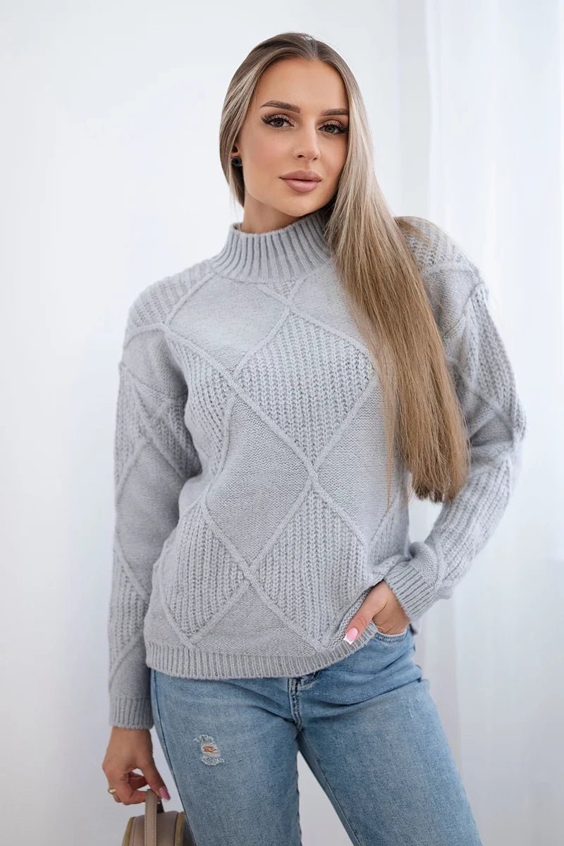 Sweater in diamonds pattern 24 - 12 / – Gray цвет / color | Lexline Fashion
