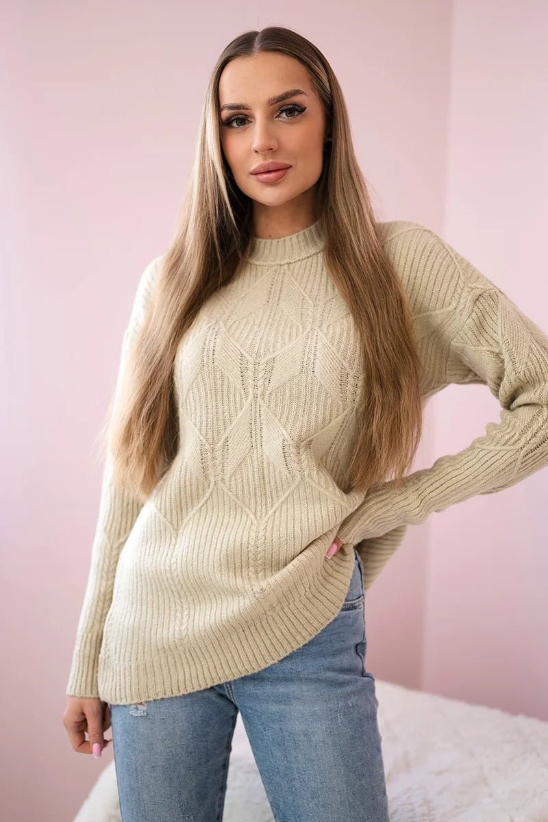 Sweater with a fashionable weave 24 - 6 / – Beige цвет / color | Lexline Fashion