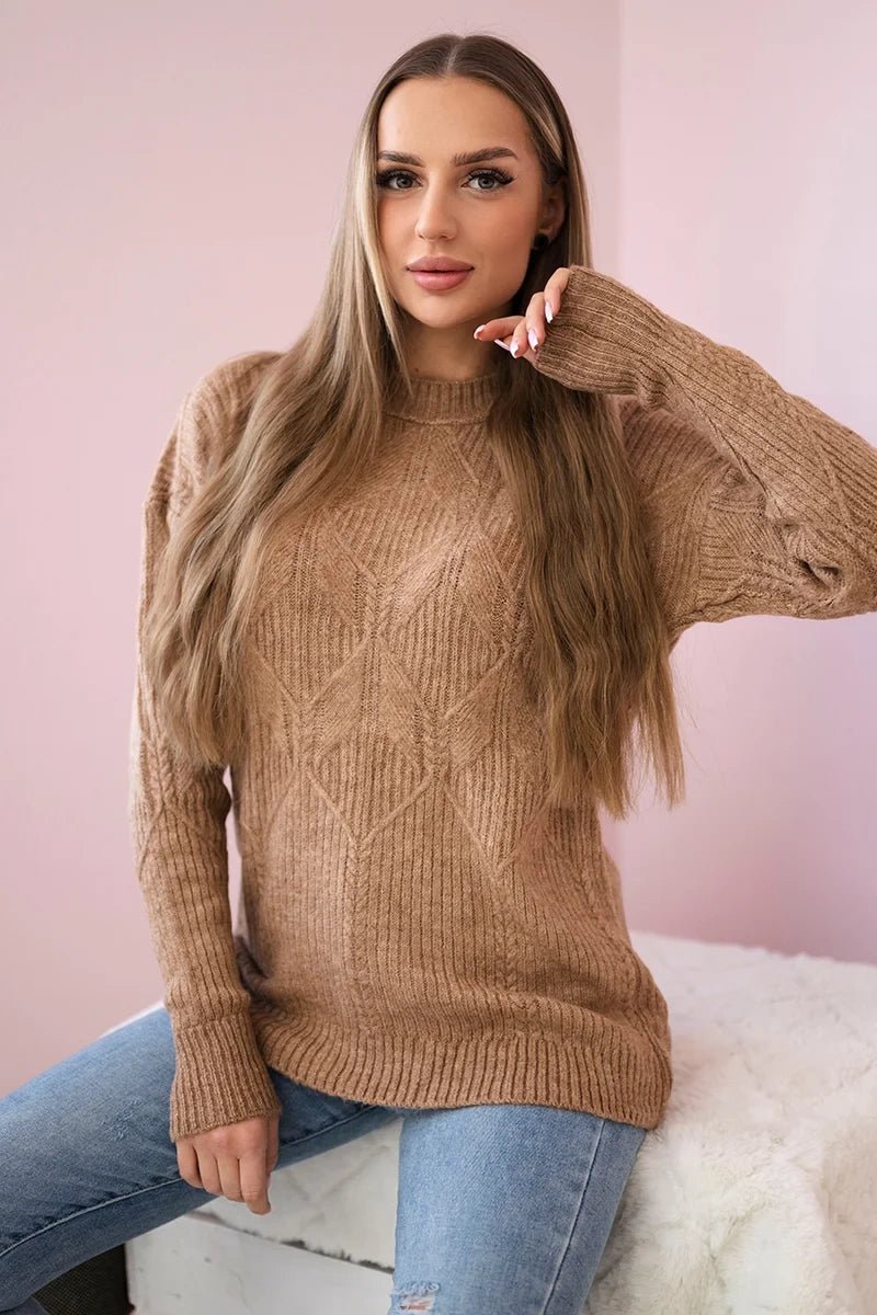 Sweater with a fashionable weave 24 - 6 / – Camel цвет / color | Lexline Fashion
