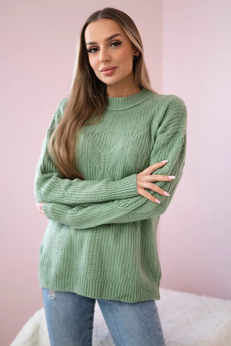 Sweater with a fashionable weave 24 - 6 / – Mint || Dark цвет / color | Lexline Fashion