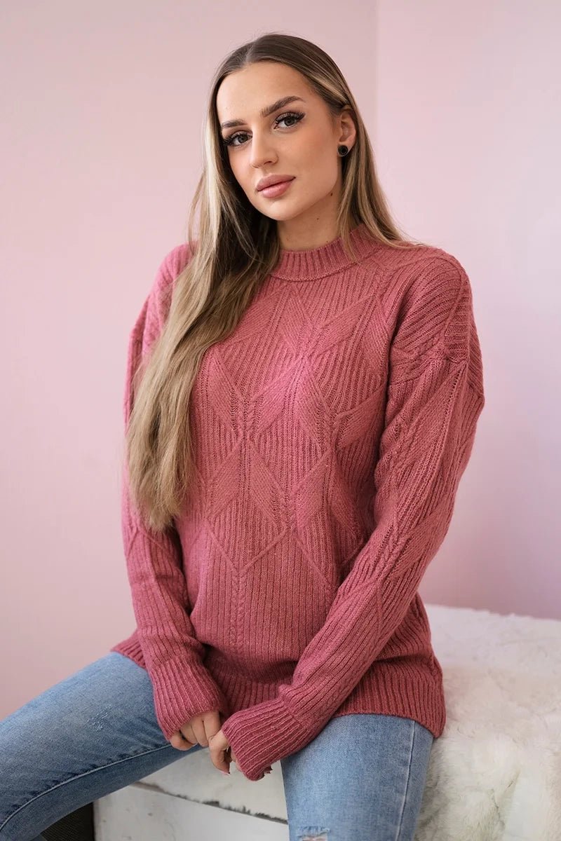 Sweater with a fashionable weave 24 - 6 / – Pink || Dark цвет / color | Lexline Fashion