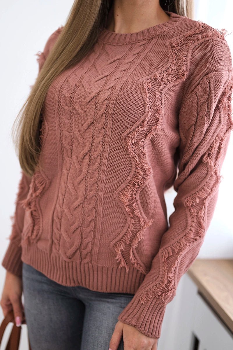 Sweater with braid weave 24 - 13 / – Pink || Dark цвет / color | Lexline Fashion