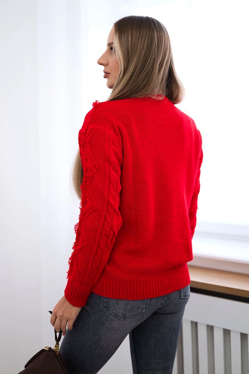 Sweater with braid weave 24 - 13 / – Red цвет / color | Lexline Fashion